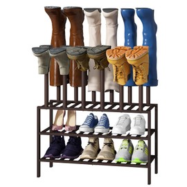 viewcare Boot Rack, Brown Boot Rack Organizer Tall Boots with Shoe Rack for Closet, Bamboo Wood Shoe Shelf Storage Organizer for Entryway Space