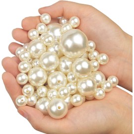 CENPEK 63PCS Original Color Round Pearls Beads Loose Spacer Beads for DIY Craft Necklaces Bracelets Earrings Rings Choker Jewelry Making and Dress Shirt Sweater Decorating Repairing, 12mm 20mm 30mm