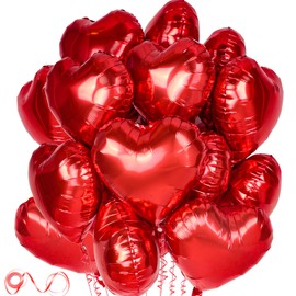 Red Heart Balloons, 24Pcs 18Inch Red Foil Heart Shaped Love Balloons, Red Helium Mylar Balloons for Valentines, Birthday, Proposal, Wedding Party Decorations