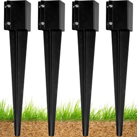 WIMART Fence Post Anchor 4''x4'', Heavy Duty Metal Fence Post Anchor Ground Spike 4''x4'' for Mailbox, Bird Feeder, Decking,... with The Black Powder Coating Cover on The Surface (Set 4)