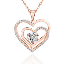 Elio Passero Heart Pendant Necklace for Women,S925 Sterling Silver, Cubic Zirconia Double Heart Necklace Chain for Women Birthday Mother's Day Jewelry Gifts