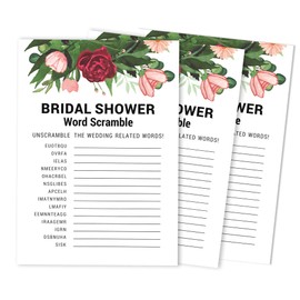 Inkdotpot Floral Greenery Party Wedding Supplies 50-Pack Wedding Word Scramble Bridal Shower Game Cards