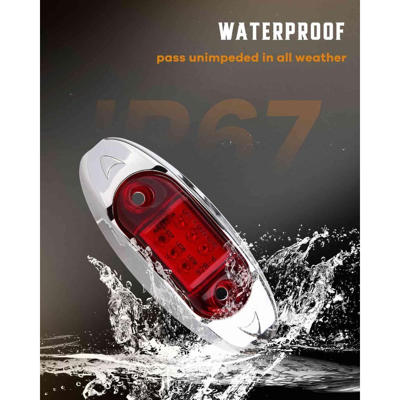 cciyu 8x Red Light LED Trailer Marker Light w/Chrome Bezel