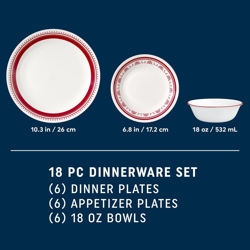 Corelle Everyday 18-PC Dinnerware Set Service for 6, Durable and