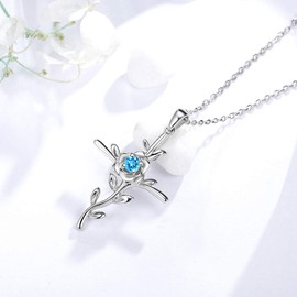 Aquamarine Jewelry Set Gifts Wife Valentines Day Birthday Gifts Mom Love Rose Hope Leaves Necklace Earrings Set Women March Birthstone Sterling Silver