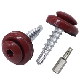 SKIR'CO Pack of 40 Metal Roofing Screws 4.8 x 20 mm Painted Self-Drilling Screws with EPDM Washers Torx Head (Oxide Red RAL 3009)