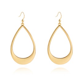 Aobei Pearl 18K Gold Lightweight Long Teardrop Earrings Simple Drop Dangle Hanging Geometric Hollow Earrings for Women Gift for Her