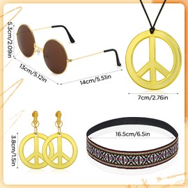Hippie Costume Kit Hippie Dressing Accessory Peace Sign Necklace and Earrings Retro Hippie Glasses Sunflower Headband