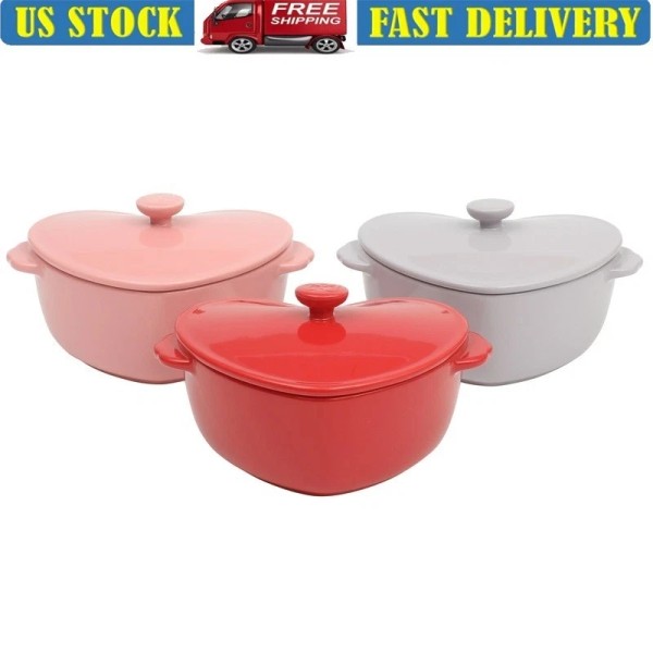 Unbranded Mini Heart Ceramic Cocottes Set Nonstick Bakeware Casseroles Desserts