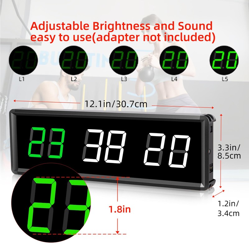 PELLOR Gym Timer, Gym Clock, LED Countdown Countdown Digital Wall
