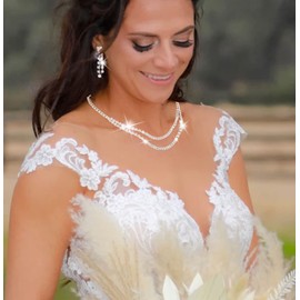 Aularso Layered Wedding Jewelry Set Rhinestone Wedding Necklace Earring Set Silver Crystal Bridal Necklace for Women (D)