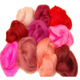 Red/Pink Colours of Merino Wool roving/Tops. A Mix of 10 Colours. Yarn Great for Wet Felting/Needle Felting, and Hand Spinning Projects. 60gm Pack