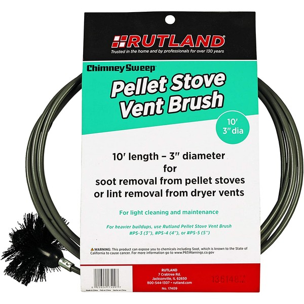 Rutland 3-Inch Pellet Stove/Dryer Vent Brush with 10-Feet Handle