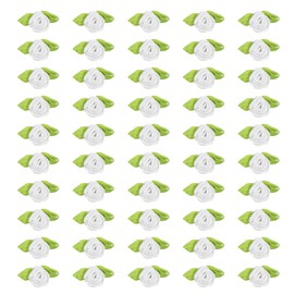 PATIKIL 15mm Tiny Satin Ribbon Rose, 300 Pcs Fabric Flowers Embellishments Rosettes Applique with Green Leaves for DIY Crafts Wedding Decor, White
