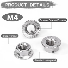 QIMEI-SHOP M4 flange nuts, stainless steel, self-locking nuts, hexagonal nuts with flange and locking teeth according to DIN 6923, pack of 20
