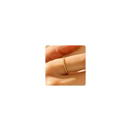 NONAMOIS 18K Gold Plated Thin Ring for Women Gold Simple Thin Band Ring Dainty Stacking Ball Chain Ring Minimalist Knuckle Midi Thumb Pinky Ring Non Tarnish Size 6