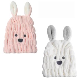 SSZYMAOYI Towel Cap, Dry Cap, Hair Cap, Absorbent Towel, For Adults and Children, Water Absorbent, After Bathing, Bath Supplies, Quick Drying, Lightweight, Unisex (White + Pink), Set of 2