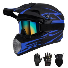 Youth Kids Motocross Helmet DOT Approved, Adult ATV Dirt Bike Off-Road MX Full Face Motorcycle Helmet with Goggles Gloves Mask for Boys Girls,Lightweight Breathable for Trail Riding