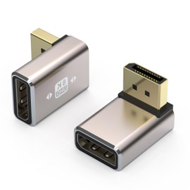 VMOJO 2 Pack DisplayPort Coupler Adapter, Alloy Shell 8K UHD HDR Displayport (DP) 1.4 90 Degree Downward Angle Male to Female Extender Extension Connector Converter 8K@60Hz/4K@144Hz