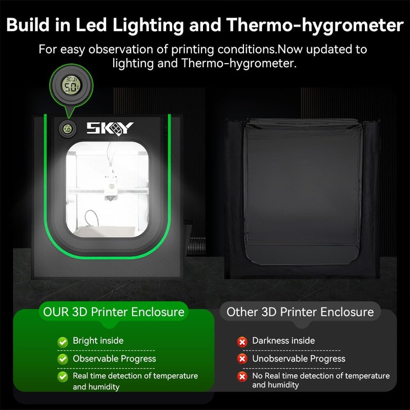 Bambu Lab A1 3D Printer Enclosure with LED Light, Hygrothermograph