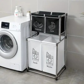 Upgrade Double-Layer Laundry Hamper 4 Removable Waterproof Canvas Bags Sturdy Frame Easy Assembly Sorter for Clothes Homecolor: White Color