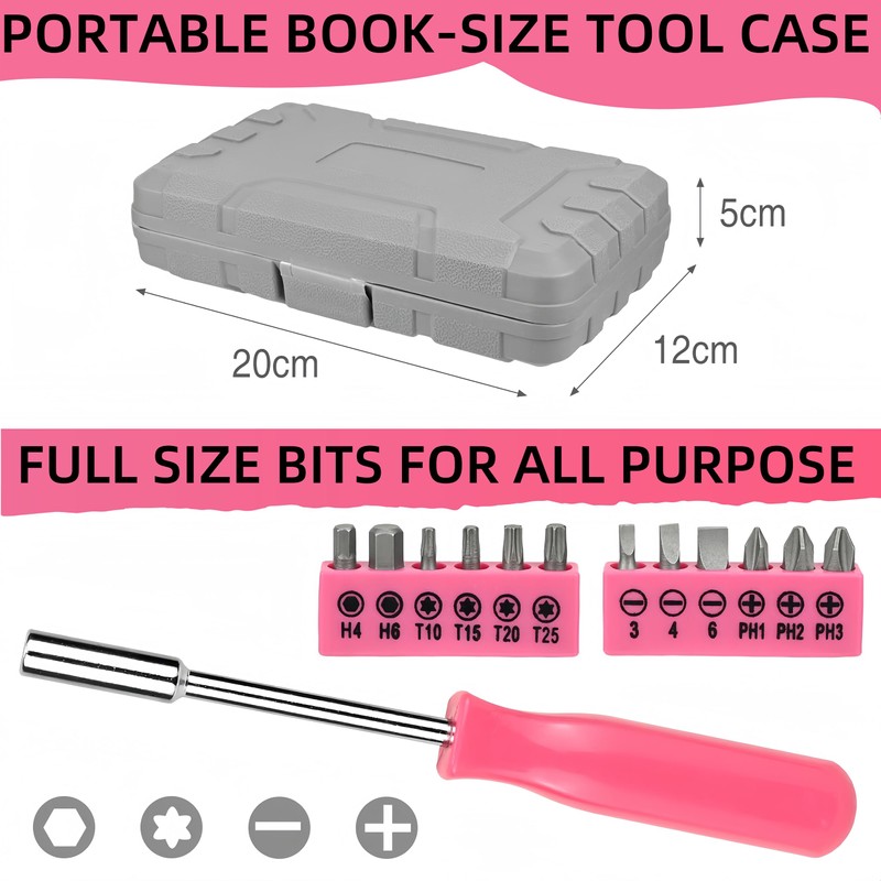 24 PCS Pink Tool Kit for Women Ladies, Home Small