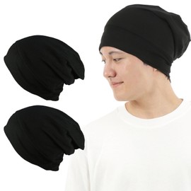 NIJISoRa156 Men's Nightcap for Sleeping, Black 2 Pack, M