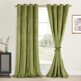 DWCN Moss Green Velvet Curtains 84 inches with Tiebacks - Elegant Sunlight Blocking Curtains for Living Room Thermal Insulated Window Shade Panels for Bedroom/Living Room, W52 x L84, 2 Panels