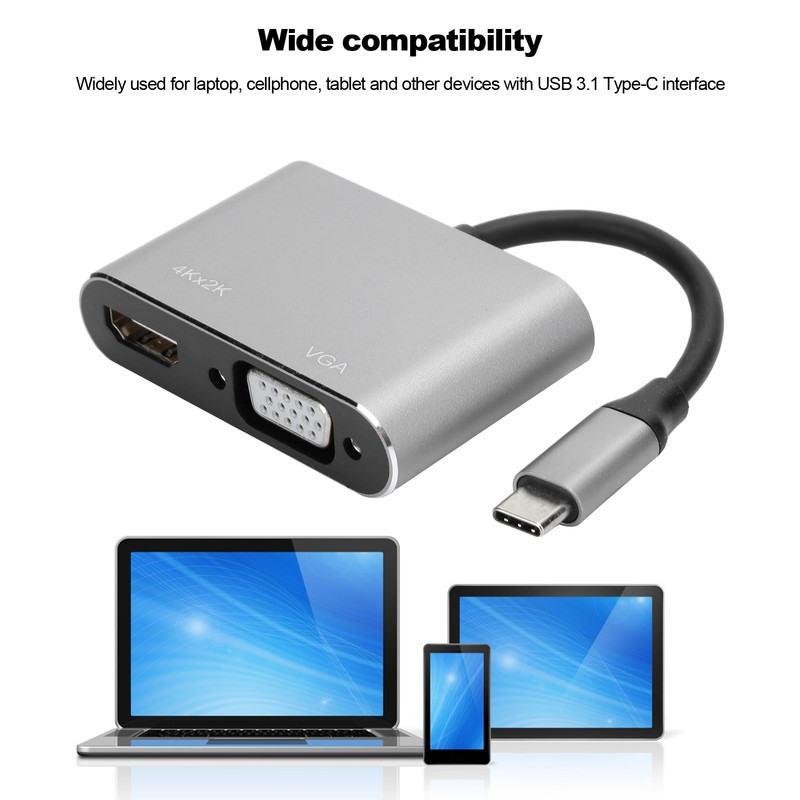 Adapter TypeC Hub to VGA HDMI DVI Displayport/3.1 Ethernet Converter