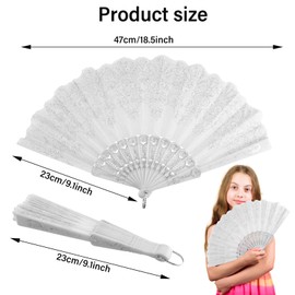 1pcs Lace Fan for Women Kimono Accessories Vintage Lady Dance Fan Floral Folding Fan with Tassel (White)