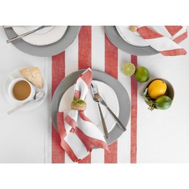 Solino Home Striped Table Runner 36 Inches - Cabana Stripe, 100% Pure Linen Red and White Small Table Runner 14 x 36 Inch Ideal for Dresser and Coffee Tables - Summer