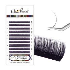 Natuhana Coloured Eyelash Extensions, 0.07 D Curl, 8-14 mm Volume, Individual Classic Eyelash Extension, Natural Lash Extension, Professional Salon Use (Lavender Purple, 0.07D, 8-14 Mix)