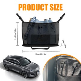 Rebvugr Car Net Pocket Handbag Holder, Purse Holder for Car, Large Capacity Auto Seat Back Mesh Pocket Organizer, Vehicle Accessories Organizer Mesh Cargo Auto Storage Fit Women and Men (Black)