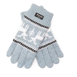 EEM X-Mas Women's Knitted Cotton Gloves with Thinsulate Thermal Lining Made of Polyester, Light Blue Mix