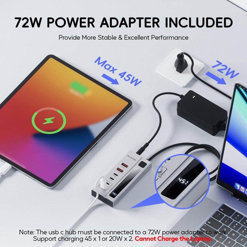 Hub USB C alimentado con alimentación, Hub USB PULWTOP compatible