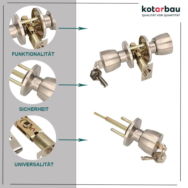 KOTARBAU Door Knob with Lock Metal Rotary Knob Cylinder Locking