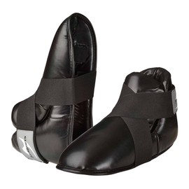 Ju-Sports Foot Protection - Black I Padded Martial Arts & Kickboxing Foot Protection with Velcro Strap & Toe Loops I Faux Leather Covered Foam Cushioning I Size M