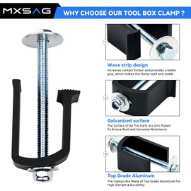 MXSAG New Pack of 4 Heavy Duty Aluminum Alloy Truck Bed Tool Box Clamps With Bolts, Nuts, Washers, No-Drill Easy Mount Universal Tie Down Clips Toolbox Mounting Kit for Pickup Camper, Black Surface