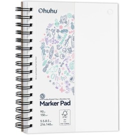 Ohuhu Sketchbook Bleedproof, 150GSM Smooth Drawing Paper, Double Sided Marker Pad, Spiral Bound Art Book for Alcohol Markers, 30 Sheets/60 Pages, 5.5 x 8.5 inch