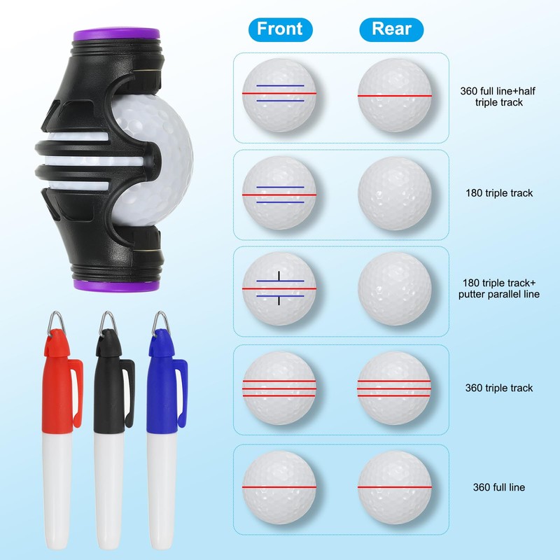PATIKIL Golf Ball Marker Stencil 360 Degree Triple Track Golf