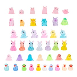 AYNKH 42Pcs Mini Resin Tiere, Tiny Plastic Luminous Mix Tiere Spielzeug in der Dunkelheit, Capybara, Ente, Ferkel, Einhorn, Hase, Seelöwe, Mini-Landschaft für Dollhouse Aquarium Garten