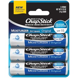 ChapStick Hidratante (sabor original, 0.25 onzas, 3 varillas) tubo de bálsamo labial, protector de piel, cuidado de labios, SPF 15, paquete de 12 (36 