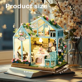 DIY Miniature Dollhouse Kit, Mini House Making Kit with Light, Tiny House Kit to Build for Adults, Hobby Craft Gift for Father's Day, Tea Chamber