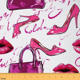 Pink Red Lip Fabric by The Yard Watercolor Lady High Heel Bag Decor Fabric for Sewing Lovers Romantiv Style Girly Fashion Modern Fabric for DIY Upholstery and Home Accents 1 Yard,36" L x 59" W