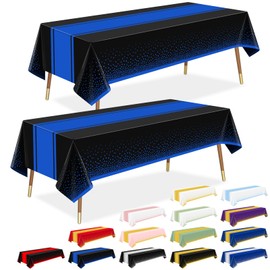 LANLISA Black and Blue Tablecloth Party Decorations 12 Pack, Disposable Plastic Table Cloths for Boss Baby Birthday Graduation Retirement Masquerade Party Decor