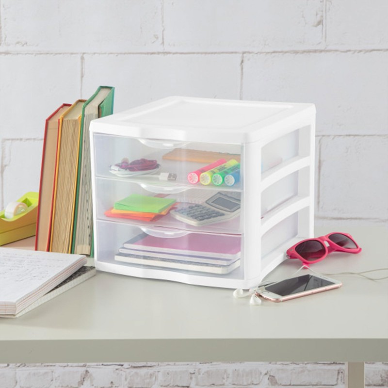 Sterilite 4-Pack 3 Drawer Unit, Plastic Desktop Organizer with Clear