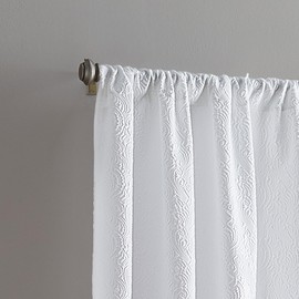 Peri Home White Curtains Light Filtering Textured Window Panels for Living Room Bedroom Dining 2 Panels Set Rod Pocket, 108” Panel Pair, White Filigree
