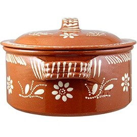 Vintage Portuguese Traditional Clay Terracotta Casserole With Lid Made In Portugal Cazuela (N.2 8" Diameter)
