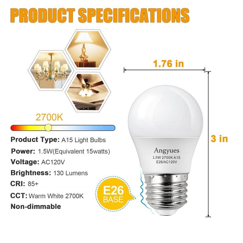 Angyues Low Watt Light Bulbs, 1.5W LED Bulb Equivalent 15W20W