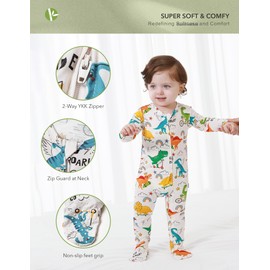 BambooBud Baby Footie Romper Pajamas Unisex Newborn Infant Footed Pjs Zipper Viscose from Bamboo Rompers, Cycling Dinosaur, 18-24 Months